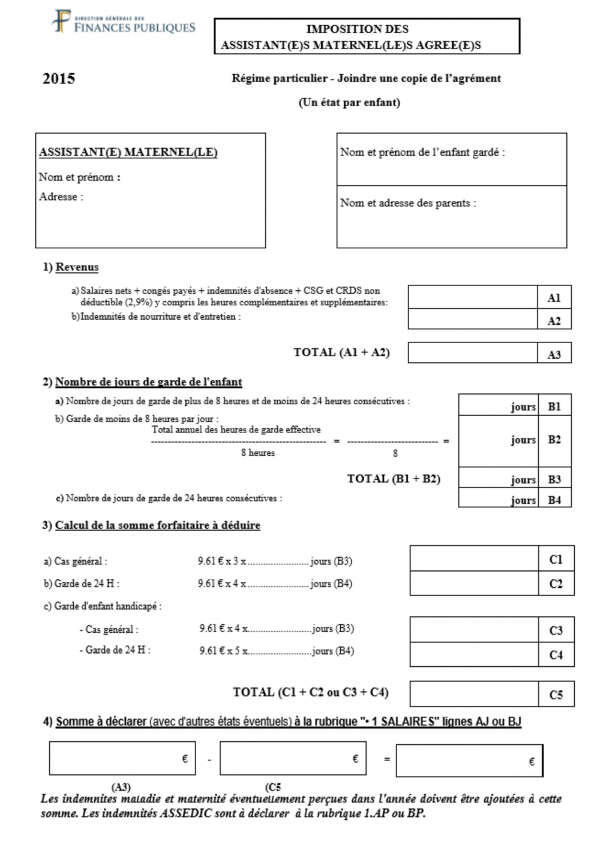 Declaration Impot Assistant Maternel 2015