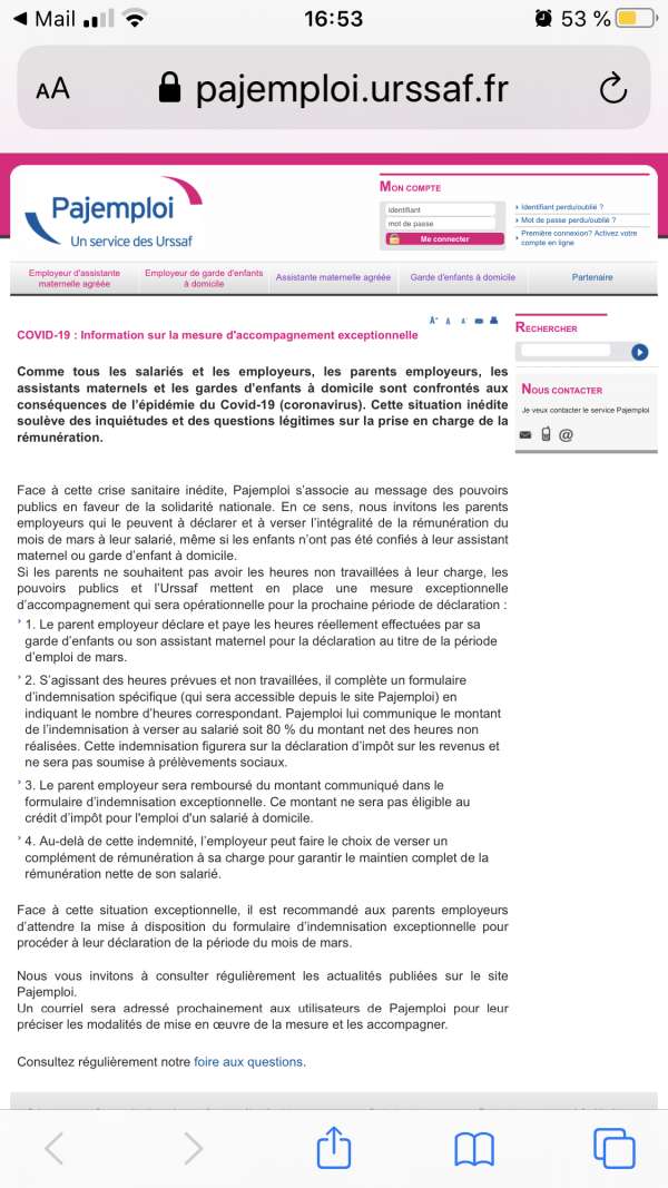 Demande de renseignements pour mon assistante maternelle pendant le